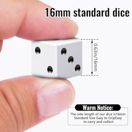 Rerdeim 60 Pieces Standard Dice, 16mm Bulk White Opaque Black Pips Six Sided Dice Set, for Rolling, Group Event, Board Games, Classroom Math