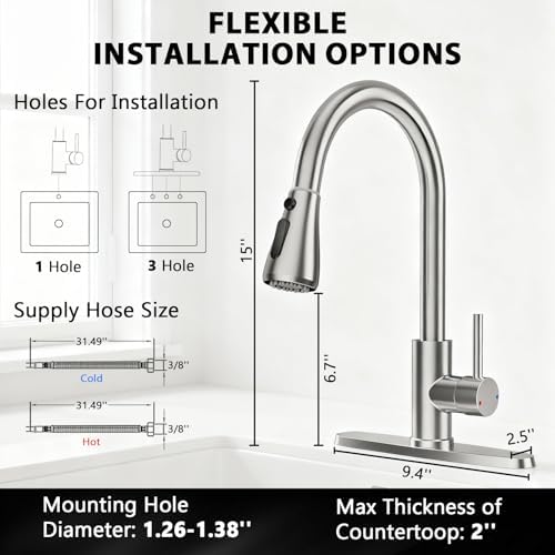 FEELSO Kitchen Faucets with Pull Down Sprayer, Brushed Nickel