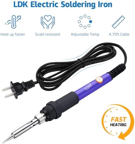 LDK Soldering Iron Kit Electric 60W 110V Adjustable Temperature Soldering Gun Welding Tools, 5pcs Replacement Tips and Solder Wire (Basic)
