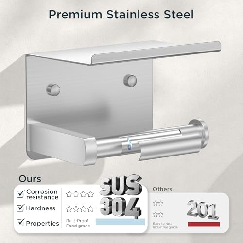 FORIOUS Toilet Paper Holder with Shelf, Adhesive or Screw, Commercial