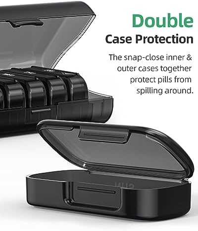 PULIV Weekly Pill Organizer with Large Capacity, Dual Protection (Black)