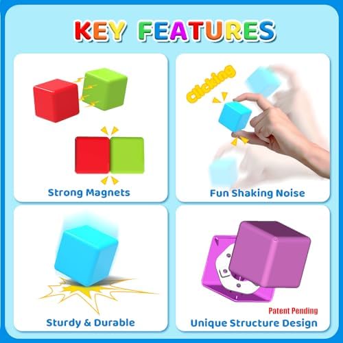 Magnetic Building Blocks Large, 1.65 inch Stacking Cubes for Toddlers