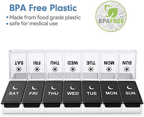 DANYING Large Pill Organizer 2 Times a Day, Weekly Pill Box 2 Per Day, AM PM Pill Case, Day Night Pills Container 7 Day, Vitamin Case Twice a Day, Black & White