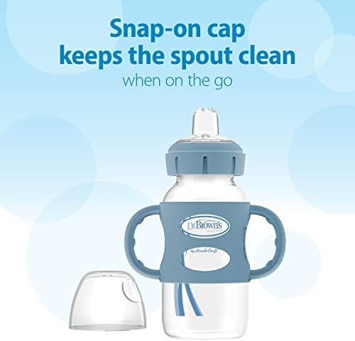 Dr. Brown's Wide-Neck Sippy Spout Bottle with Handles, Blue & Gray, 2-Pack