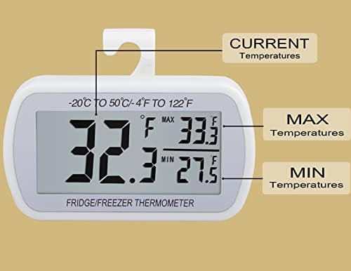 AEVETE 2 Pack Waterproof Digital Refrigerator Freezer Thermometer Large LCD