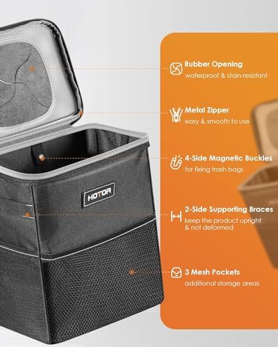 HOTOR Car Trash Can, Leakproof Car Organizer, 2-Gallon, Black