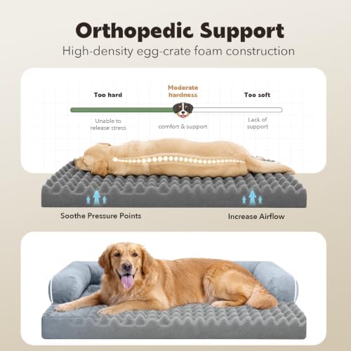 MEKIY Orthopedic Washable Dog Bed with Bolster for Medium to Large Dogs