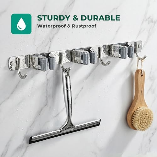 CUXIXA Mop and Broom Holder Wall Mount for Kitchen Garden Laundry Garage
