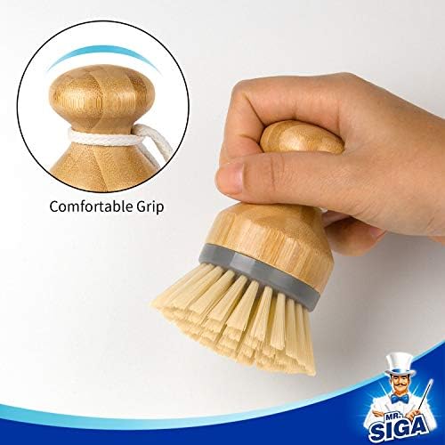 MR.SIGA Bamboo Palm Brush, Dish Scrub Brush, Bamboo Dish Brush, Pack of 2