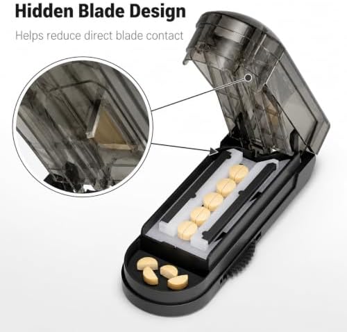 ONE PIX Pill Cutter Splitter for Small and Tiny Pills, Multiple Pill Splitter with Centering Device & Hidden Blade, Adjustable Tablet Cutter for Large Pills, Seniors, Pets, Grey