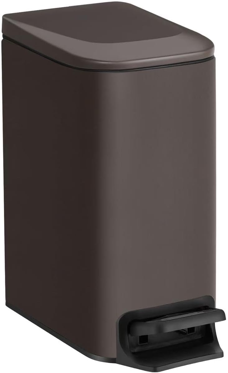TIPGO Small Bathroom Trash Can with Lid, 1.6 Gal, Soft Close, Matte Black