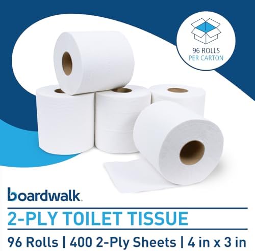 Boardwalk BWK6144 Two-Ply Toilet Tissue, White, 4" x 3" Sheet, 400 Sheets per Roll (Case of 96 Rolls)