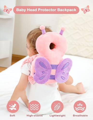 JunNeng Baby Head Protector Backpack for Walking Crawling, Pink Butterfly