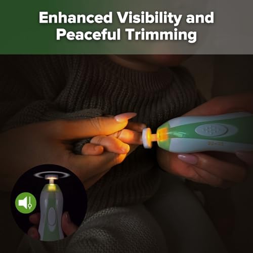 haakaa Electric Baby Nail File, LED Light Baby Nail Trimmer, Green