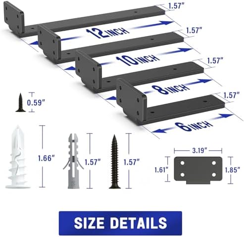 Goovilla Shelf Bracket, Floating Shelf Brackets 6 inch Long, 6 Pack, Black