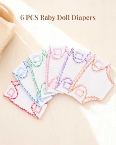 BABESIDE Baby Doll Diapers, 6 Reusable Diapers for 12-15 Inch Baby Dolls