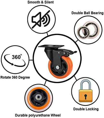 4" Caster Wheels - Heavy Duty Casters Set of 4 Dual Locking Swivel