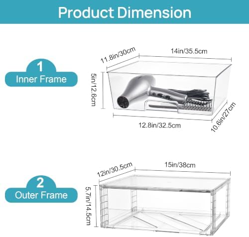 Vtopmart 2 Pack Large Clear Stackable Storage Drawers for Closet, Pantry