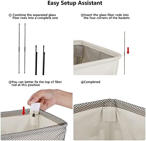 Odonata Slim Laundry Hamper Handles Collapsible Laundry Basket Thin Dirty Clothes Basket Narrow Laundry Bag Foldable Dirty Hamper 45L (Beige)