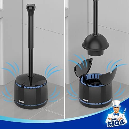 MR.SIGA Toilet Plunger with Holder, Plungers for Bathroom Heavy Duty, Black
