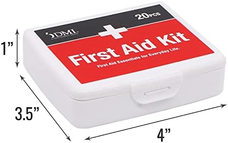 DMI First Aid Kit, Mini 20 Piece Kit, Small and Compact All Purpose Use for Minor Cuts and Scrapes, Durable Water Resistant Case, Convenient and Portable, White, 1 Count