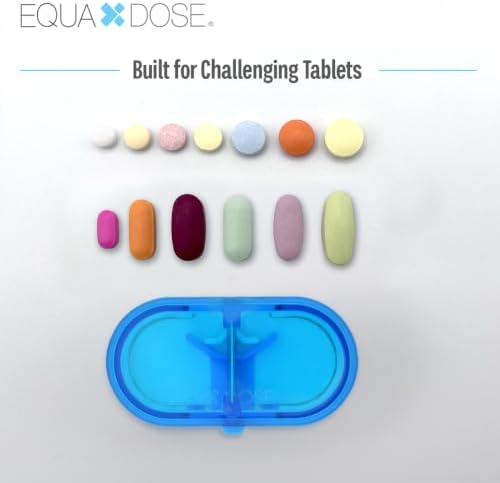 EQUADOSE Pill Cutter, Double Stainless Steel Blade & Centering Device, Blue