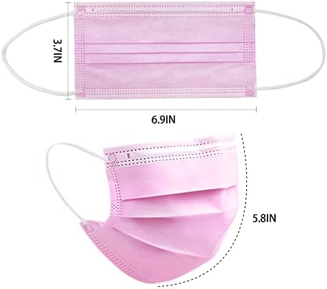 DC-BEAUTIFUL 100 Pcs Pink Disposable 3 Ply Earloop Face Masks,Fit for Adults