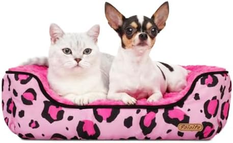 Rectangle Washable Dog Bed for Large, Medium & Small Dogs – Soft Calming Puppy Beds, Durable Warm Pet Sofa with Non-Slip Bottom for Indoor Use.Pink S Size (18.9"x18.9"x6.3")