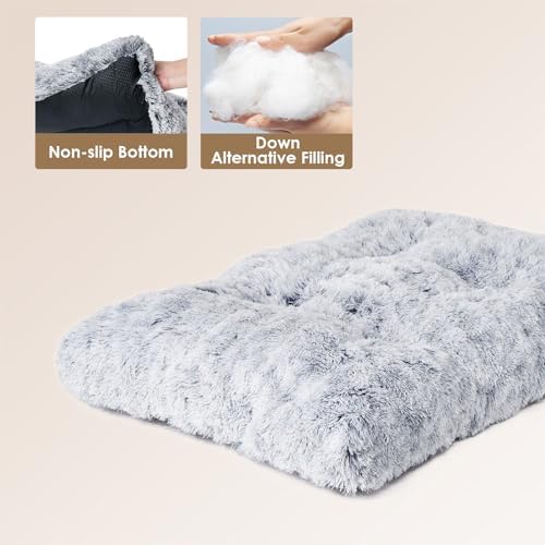 EHEYCIGA Fluffy Dog Crate Bed, Plush Extra Large Dog Pillow, Grey