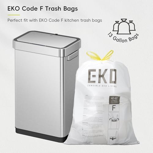 EKO Deluxe Mirage-T 50 Liter / 13.2 Gallon Touchless Rectangular Motion Sensor Trash Can or Recycling Bin, Matte Stainless Steel Finish