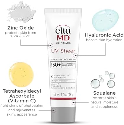 EltaMD UV Sheer Face and Body Sunscreen with Zinc Oxide, SPF 50+, 1.7 oz