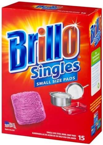 Brillo Single Use Steel Wool Soap Pads, Smaller Size Original Red Scent, 15 Count Pack of 1