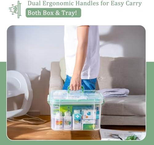 ANYPROLUS 15QT Clear Medicine Organizer Box with Handle, Plastic Medicine Container with Tray First Aid Box Empty, Thickened Medicine Storage Organizer Multipurpose Medication Organizer Storage