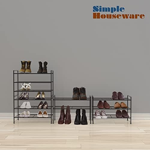 Simple Houseware 3-Tier Stackable Wired Grid Shoe Rack, Black