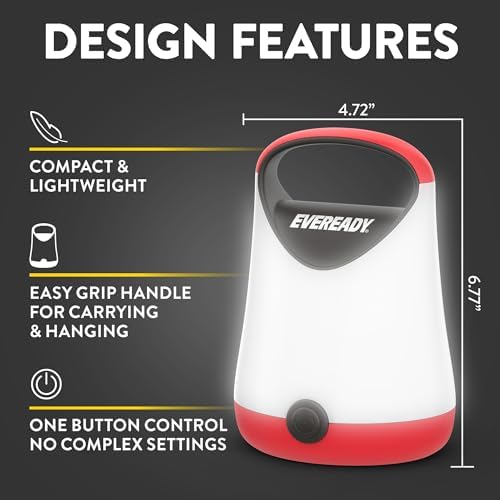 Eveready LED Camping Lantern X-250 (2-Pack), Super Bright Tent Lights, Rugged Water Resistant LED Lanterns, 100 Hour Run-time (Batteries Included), Red and Black