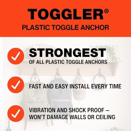 TOGGLER Toggle TB Drywall Anchor with Screws, 20 Pack, 3/8" to 1/2"