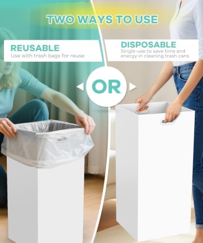 4 Pack 30 Gallon Disposable Trash Cans, 30" H x 14" W x 14" D, White