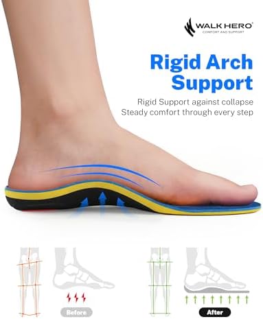 WalkHero Heavy Duty Shoe Inserts Men Women, 220+ lbs Arch Support Insoles