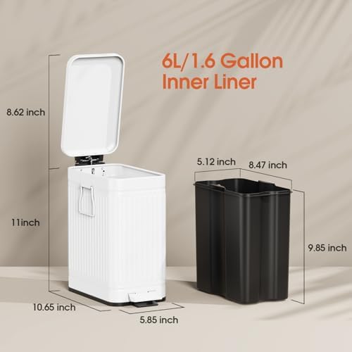 Small Trash Can with Lid, 1.6 Gal Dog Poop Trash Can, White