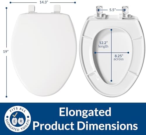 Bemis Slow Close Elongated Toilet Seat, Easy Clean Hinges, White