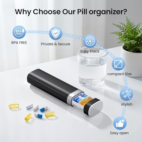 Betife Travel Pill Organizer Weekly 7 Day, Compact Daily Pill Box 1x a Day