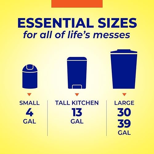 Hefty Essentials 30 Gallon Trash Bags, Black, Unscented, 56ct