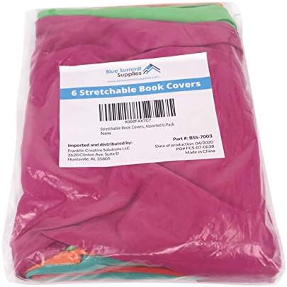 Blue Summit Supplies 6 Stretchable Book Covers, Fabric, Assorted Colors