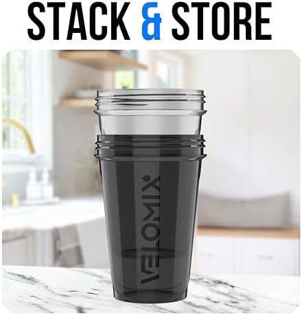 VELOMIX 2 Pack 20oz Protein Shaker Bottle for Protein Mixes, Black/Transpar