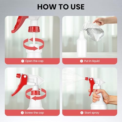 LiBa Spray Bottles 4 Pack 16oz Refillable Adjustable Nozzle Mist Sprayer