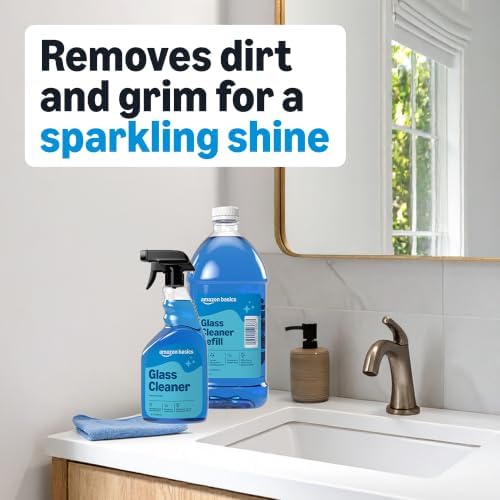 Amazon Basics Glass Cleaner, Streak-Free Shine, 32 Fl Oz, Pack of 2 with 1 Sprayer