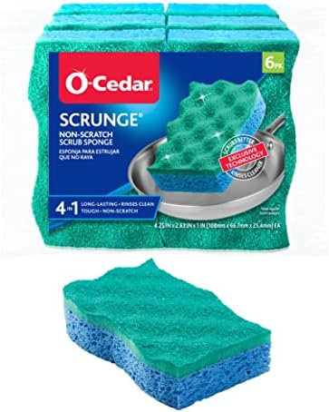 O-Cedar Scrunge Multi-Use Scrub Sponge (Pack of 6) | Non-Scratch, Odor-Resistant, All-Purpose Scrubbing Sponge | Safely Cleans All Hard Surfaces in Kitchen & Bathroom
