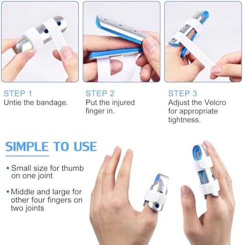 Sopito Finger Splint, 3-Size Set for Middle, Pinky & Thumb, Lightweight