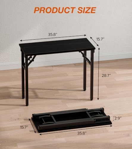 Folding Table Computer Desk - 35.8" No Assembly Folding Desk Design and Foldable Office Desk, Small Desk for Bedroom, Compact Storage Portable Use for Dorm and RV Small Space, Dark Oak