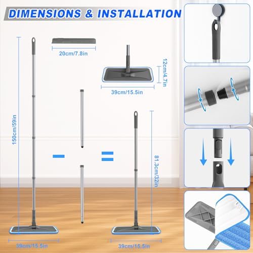 BPAWA Microfiber Mops for Floor Cleaning: Flat Mop for Hardwood Tile Wood